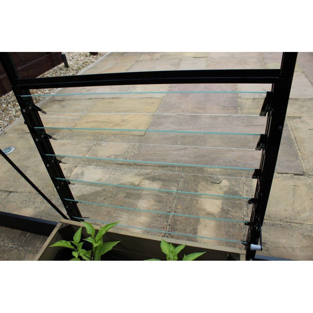 Louvreraam Qube 6L, 610 x 610 mm veiligheidsglas, zwart gecoat
