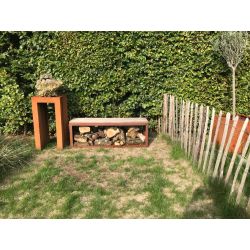 Geroba zitbank met houtopslag Egura HC1 1500x385x500mm - Cortenstaal