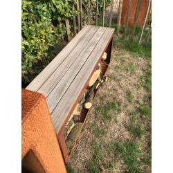 Geroba zitbank met houtopslag Egura HC1 1500x385x500mm - Cortenstaal