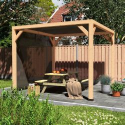 Pergola Silvano douglashout met zonweringdoek en zijdoek