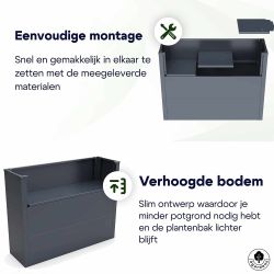 4gardenz rechthoekige plantenbak met verhoogde bodem 100x50x60cm - antraciet