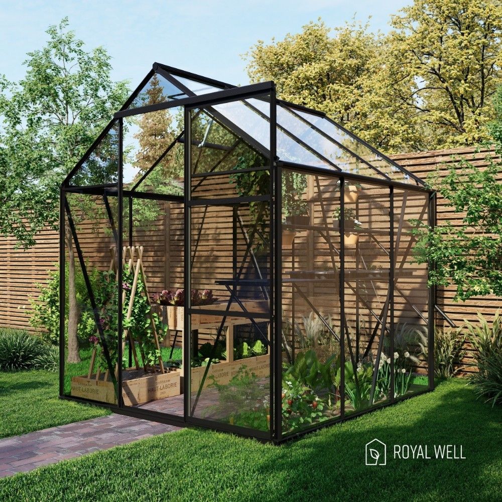 Royal Well Kate 1 tuinkas met veiligheidsglas en fundering - zwart