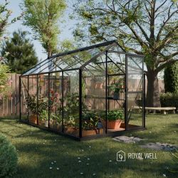 Royal Well Mary 3 tuinkas met veiligheidsglas en fundering - zwart