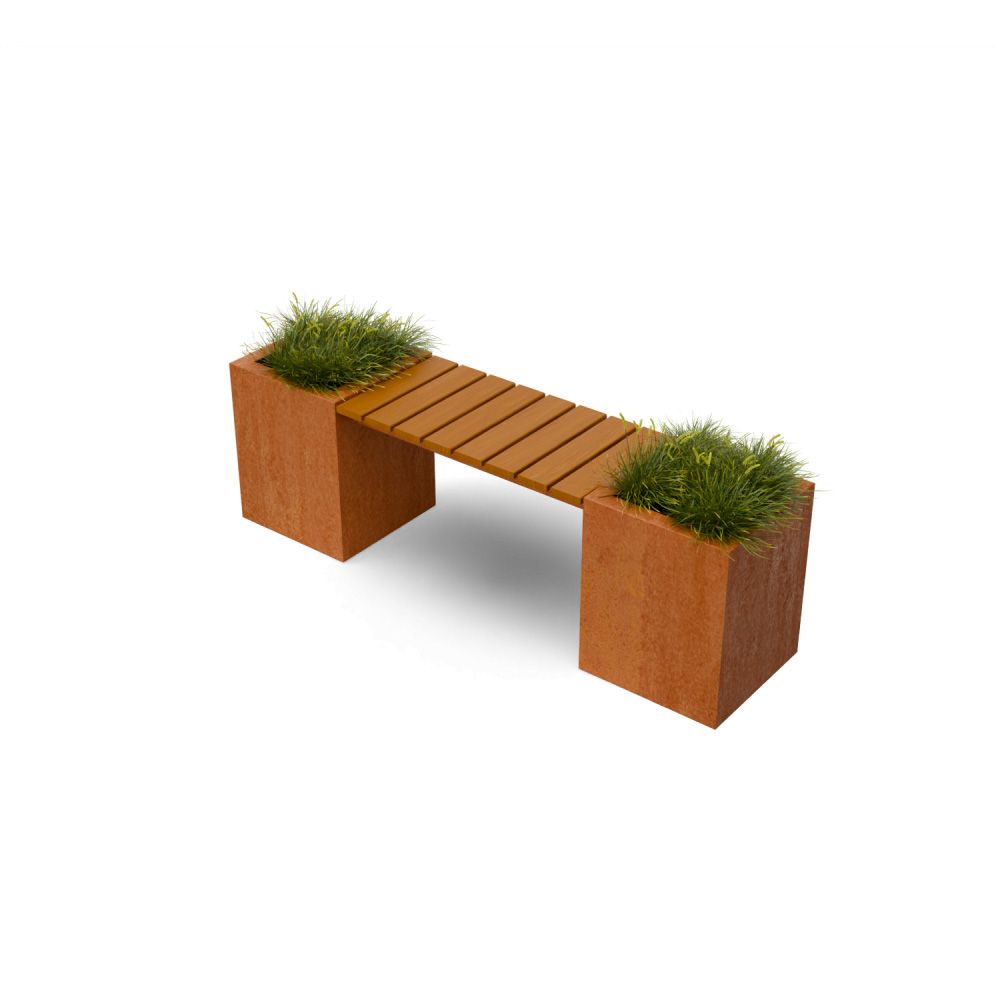 Geroba Tussa zitbank 800x400 mm voor tussen plantenbakken - cortenstaal/hardhout