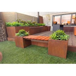 Geroba Tussa zitbank 800x400 mm voor tussen plantenbakken - cortenstaal/hardhout