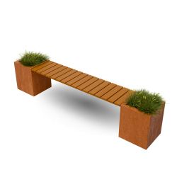 Geroba Tussa zitbank 1600x400 mm voor tussen plantenbakken - cortenstaal/hardhout